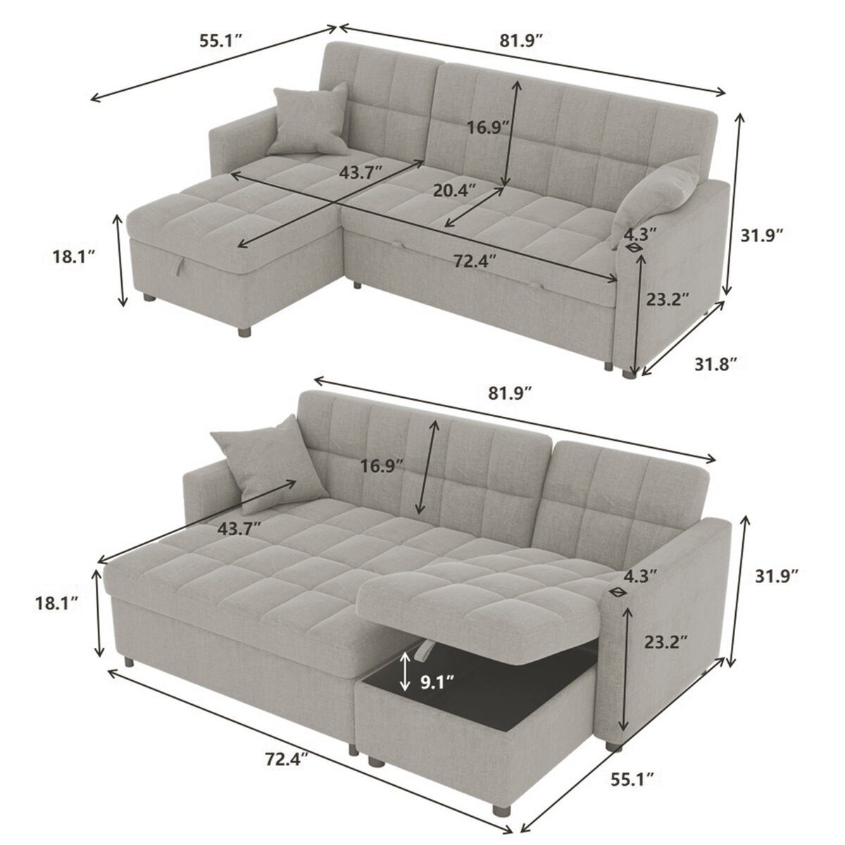 Latitude Run® 82'' Wide Sleeper Sofa & Chaise Wayfair